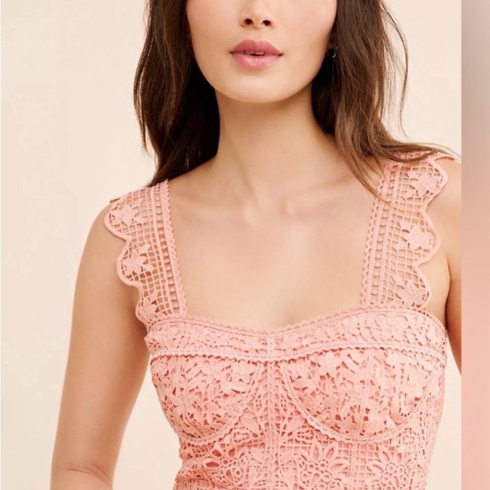 Farm Rio Crochet Top Guipure Sleeveless Crop Lace Salmon Pink